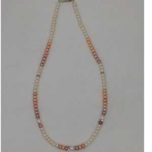 Shaded Flat Pearls Single Layer Mala With CZ Chakri JPM0319
