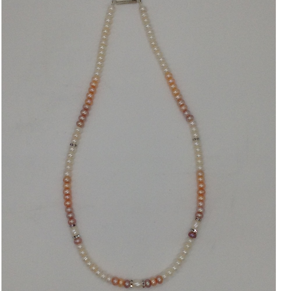 Shaded Flat Pearls Single Layer Mala With CZ Chakri JPM0319