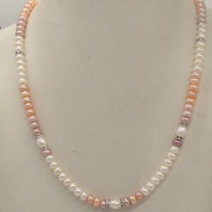 Shaded Flat Pearls Single Layer Mala With CZ Chakri JPM0319