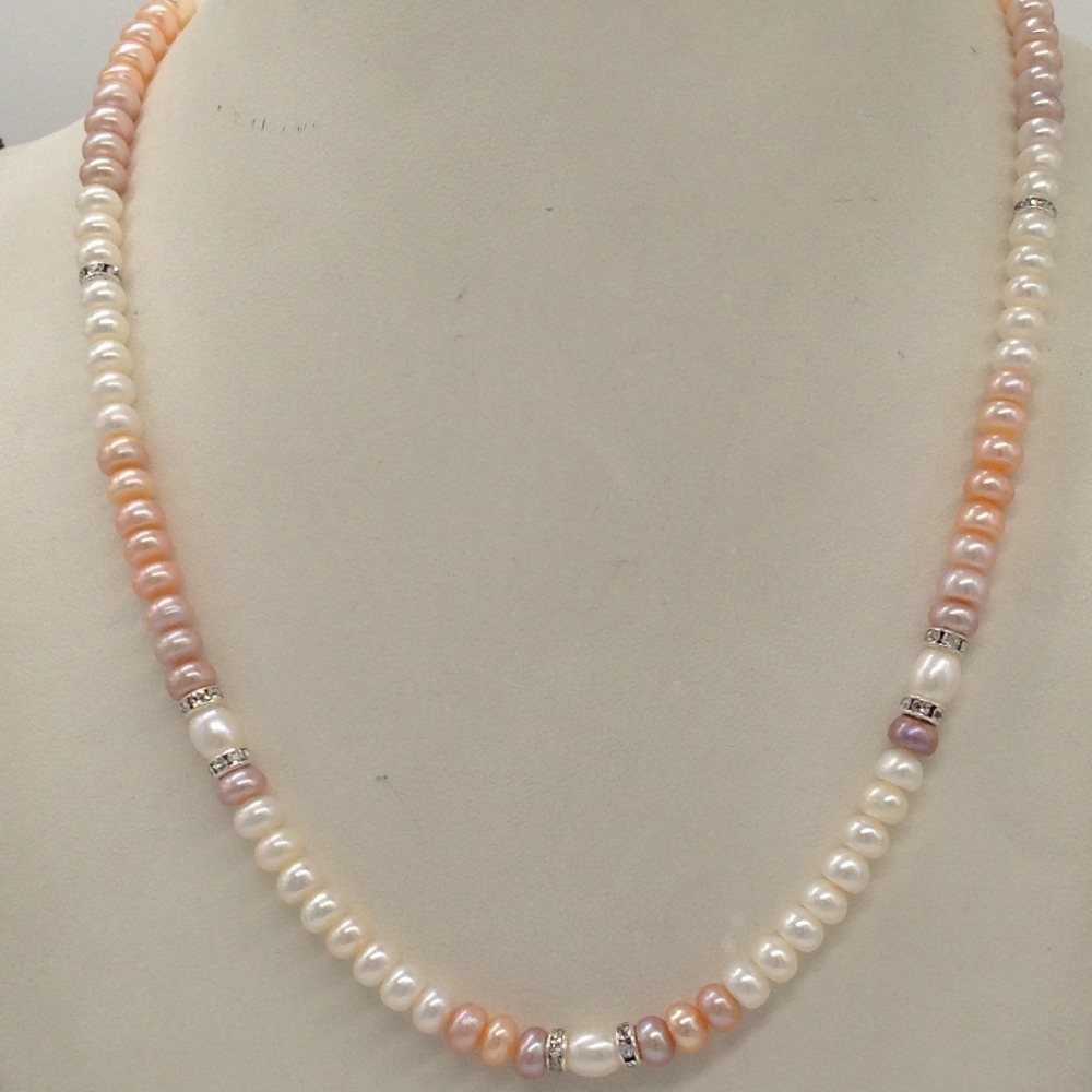 Shaded Flat Pearls Single Layer Mala With CZ Chakri JPM0319
