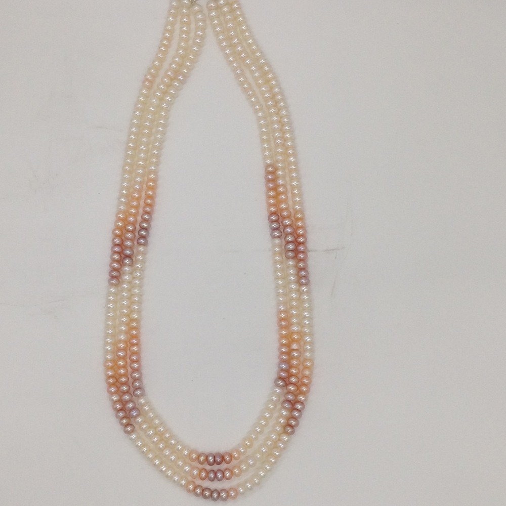 Multicoloured Shaded Flat Pearls 3 Layers Necklace JPM0314