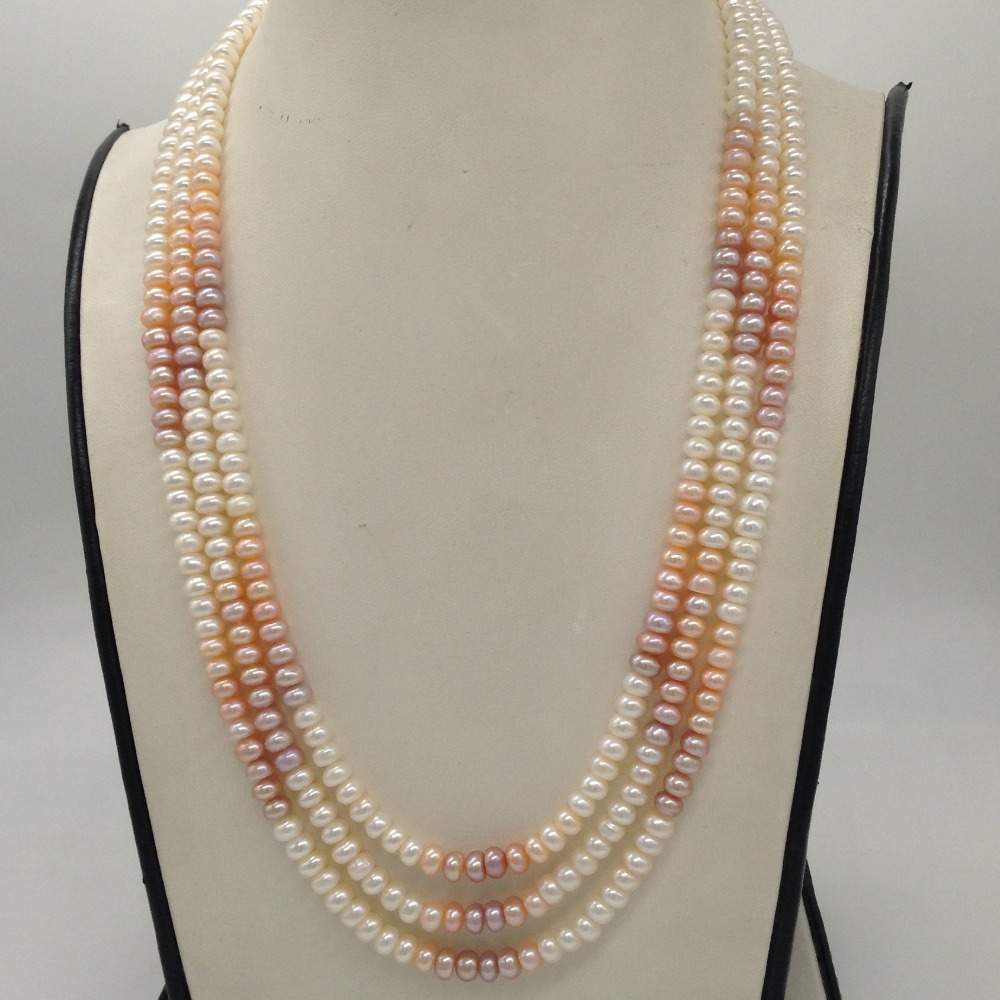 Multicoloured Shaded Flat Pearls 3 Layers Necklace JPM0314