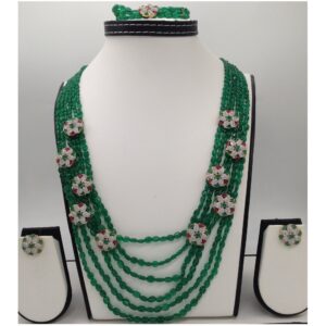 Tri colour cz 12 pcs broach full set with 6 lines oval onyx mala jps0504