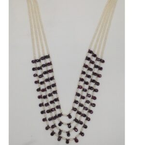 White pearls and brown gomed drops 4 layers necklace jpm0311