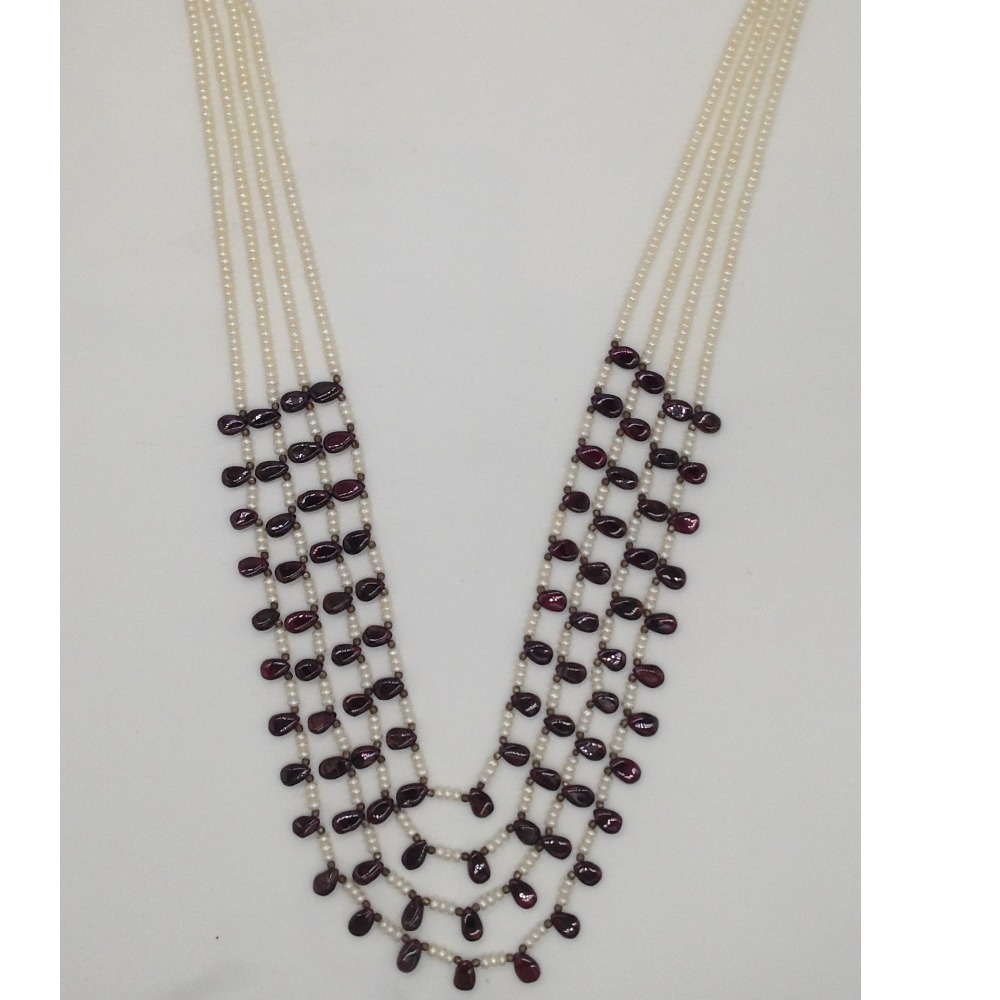 White pearls and brown gomed drops 4 layers necklace jpm0311