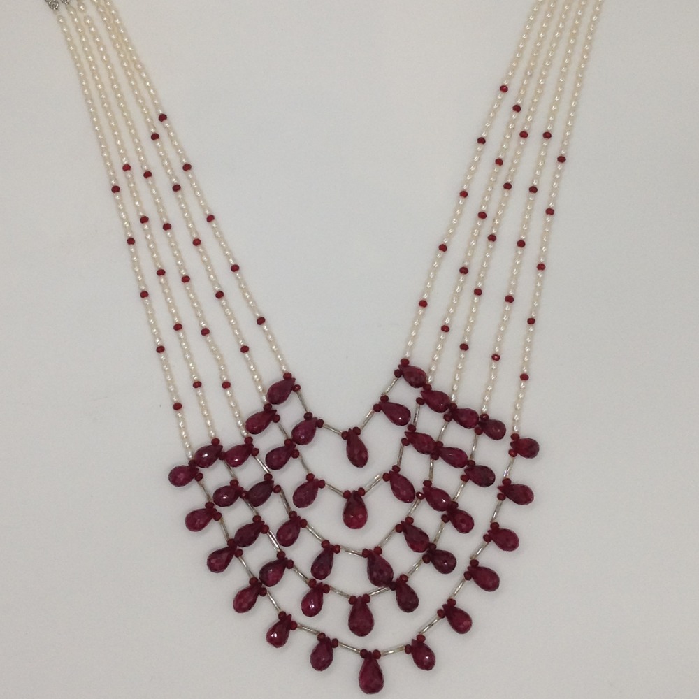 White pearls and ruby drops haar set jpp1037