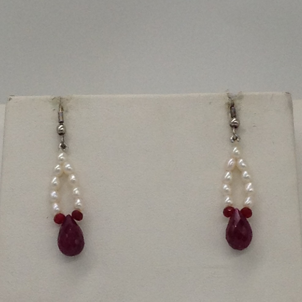 White pearls and ruby drops haar set jpp1037
