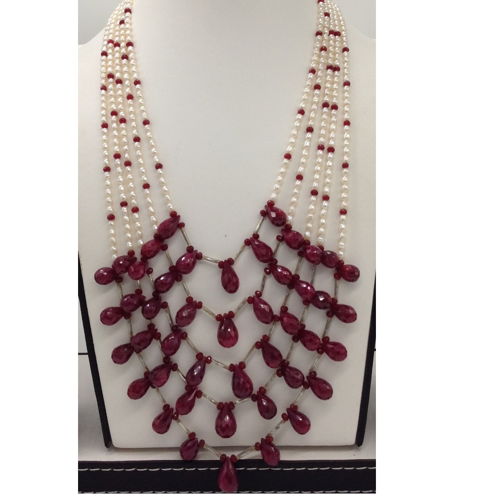 White pearls and ruby drops haar set jpp1037