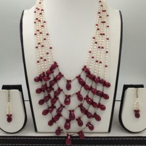 White pearls and ruby drops haar set jpp1037