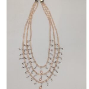 White CZ Phalli Haar Set with 3 Lines Pink Flat Pearls JPP1039
