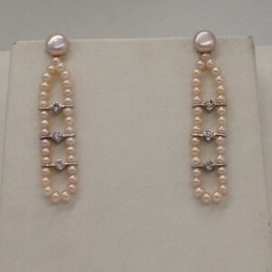 White CZ Phalli Haar Set with 3 Lines Pink Flat Pearls JPP1039
