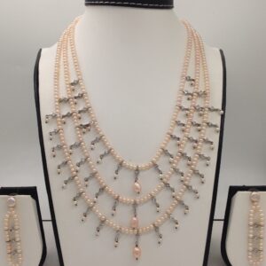 White CZ Phalli Haar Set with 3 Lines Pink Flat Pearls JPP1039