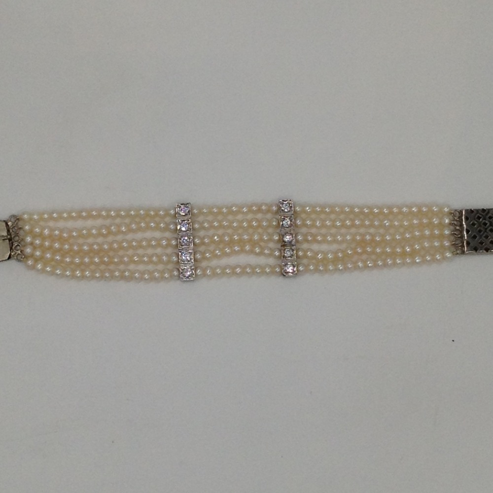 White CZ Patti Haar Full Set with 5 Lines Round Pearls JPP1038