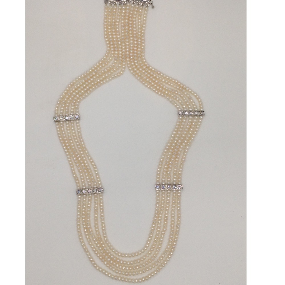 White CZ Patti Haar Full Set with 5 Lines Round Pearls JPP1038