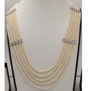 White CZ Patti Haar Full Set with 5 Lines Round Pearls JPP1038