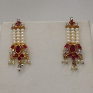 White,Red CZ Ranihaar Set with 4 Lines Flat Pearls JPS0500