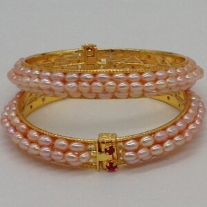 Peach Oval Pearls 3 Layers Bangles JBG0067
