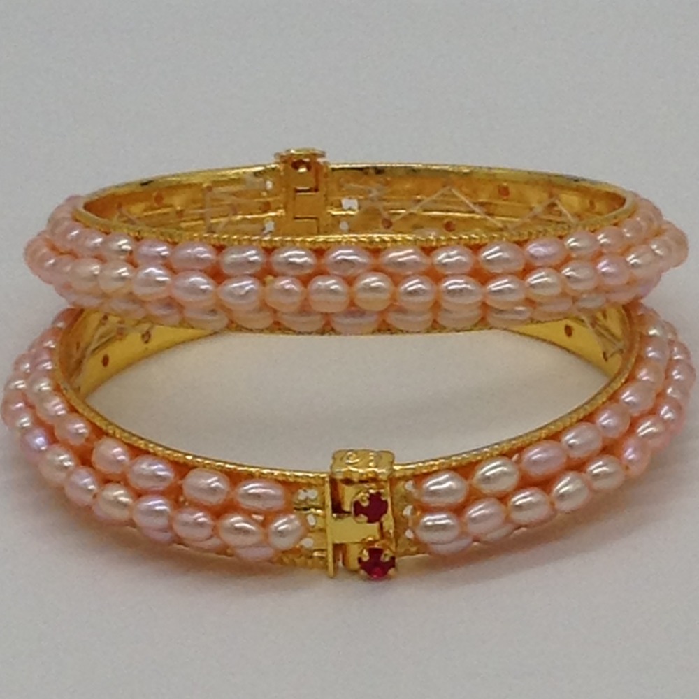 Peach Oval Pearls 3 Layers Bangles JBG0067