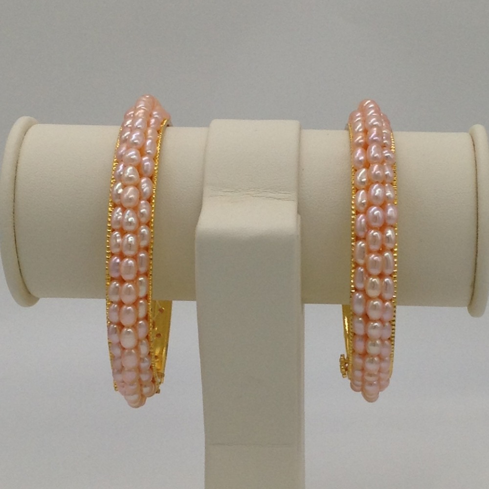 Peach Oval Pearls 3 Layers Bangles JBG0067