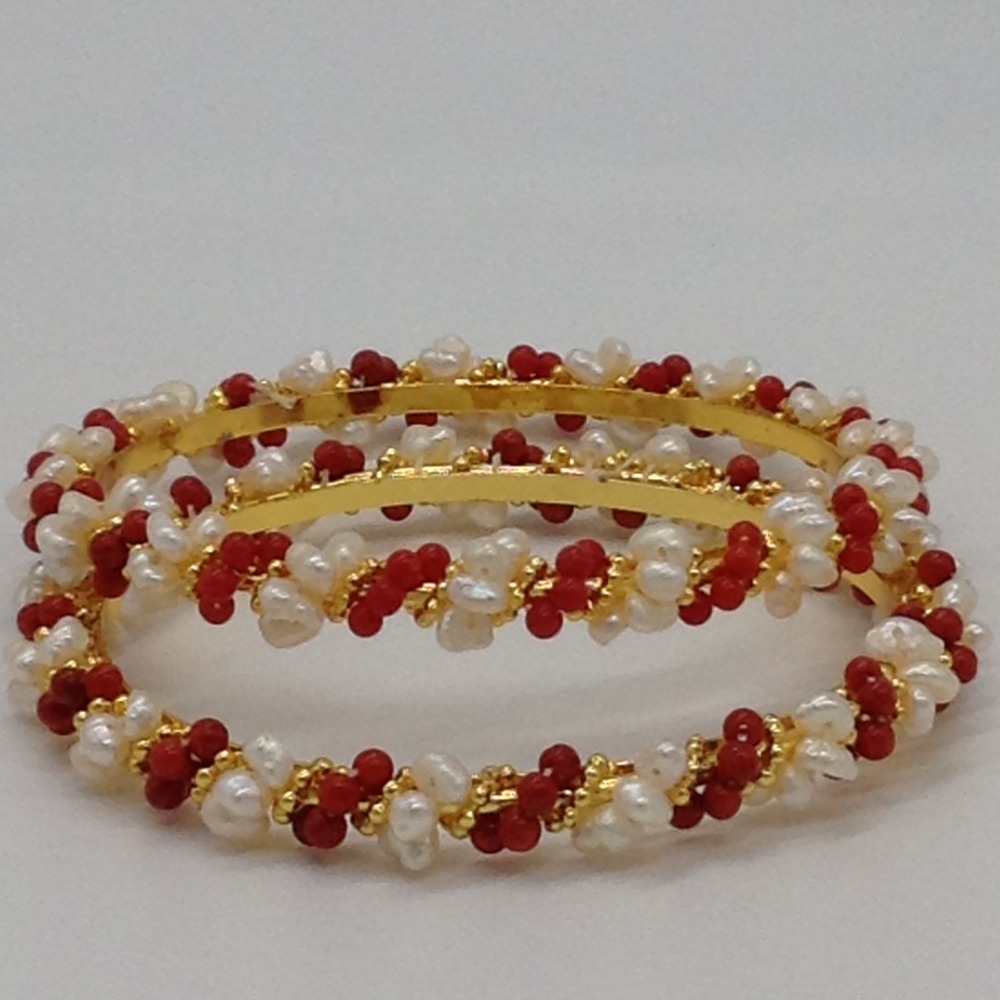 White Flat Pearls and Corals Baldar Bangles JBG0065