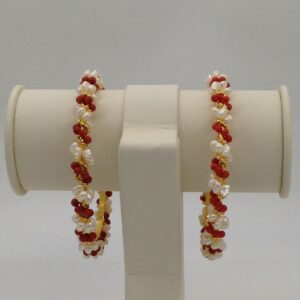 White Flat Pearls and Corals Baldar Bangles JBG0065