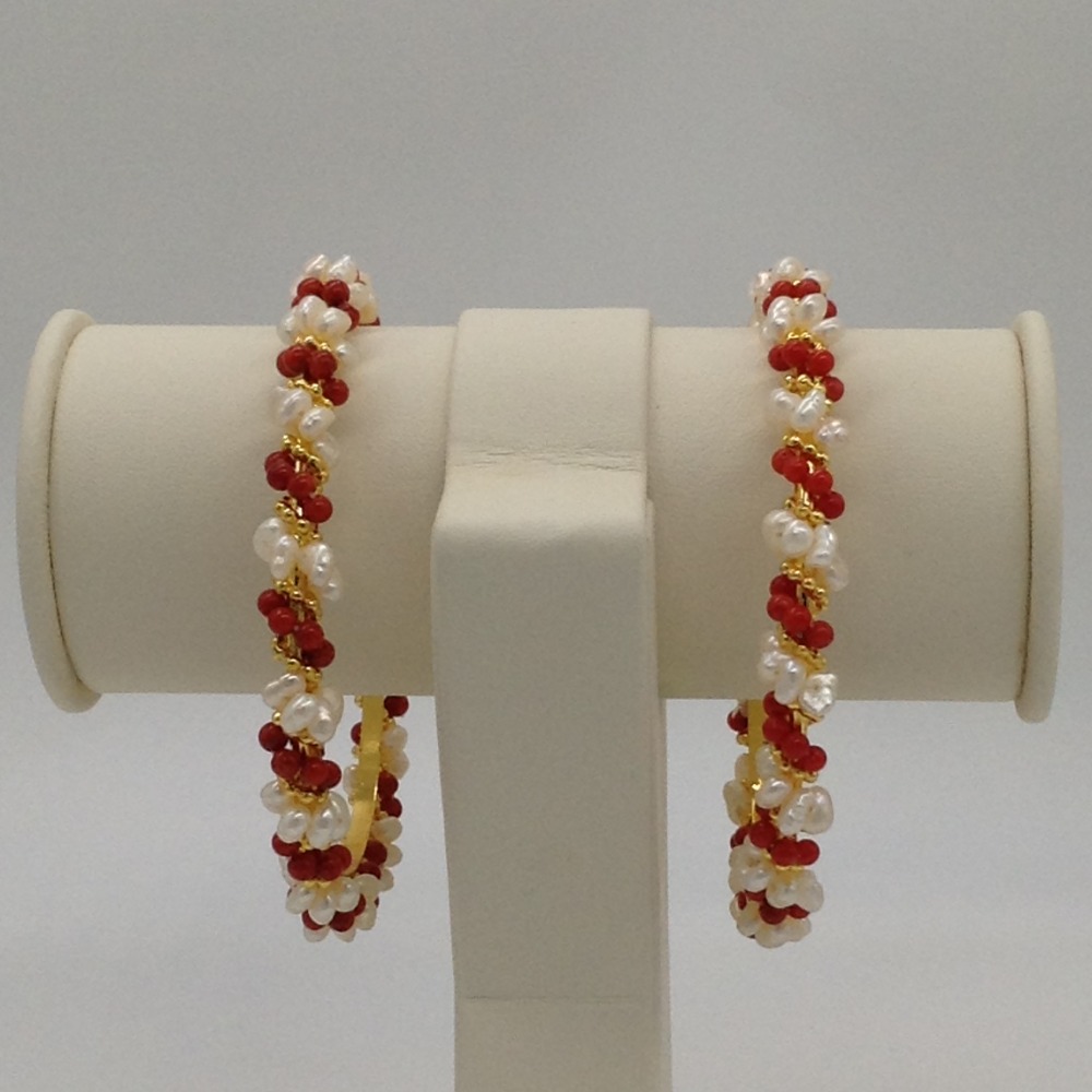 White Flat Pearls and Corals Baldar Bangles JBG0065