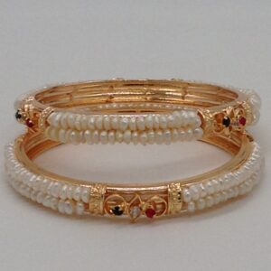 White Flat Pearls 2 Layers and CZ Bangles JBG0063