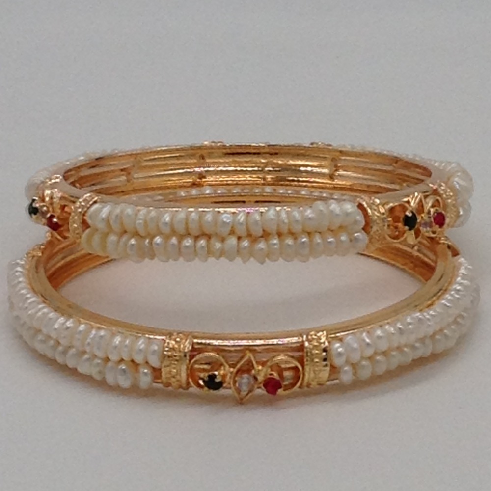 White Flat Pearls 2 Layers and CZ Bangles JBG0063