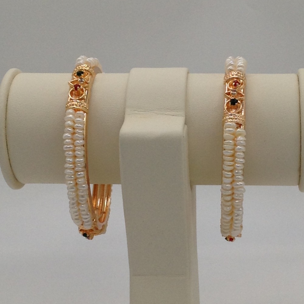 White Flat Pearls 2 Layers and CZ Bangles JBG0063