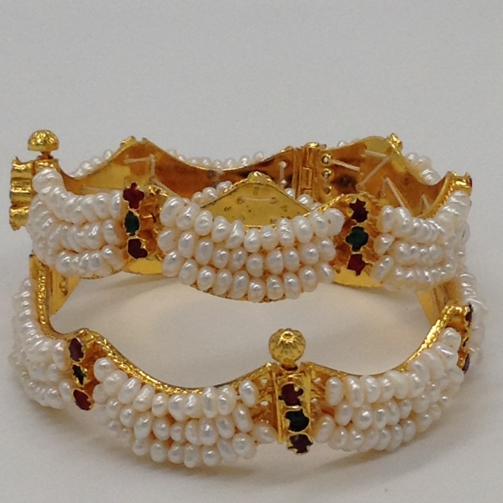 White Flat Pearls 3 Layers Lahari Bangles JBG0061