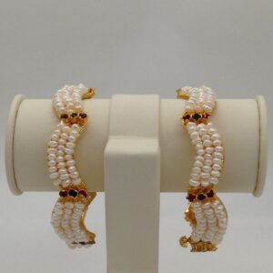 White Flat Pearls 3 Layers Lahari Bangles JBG0061