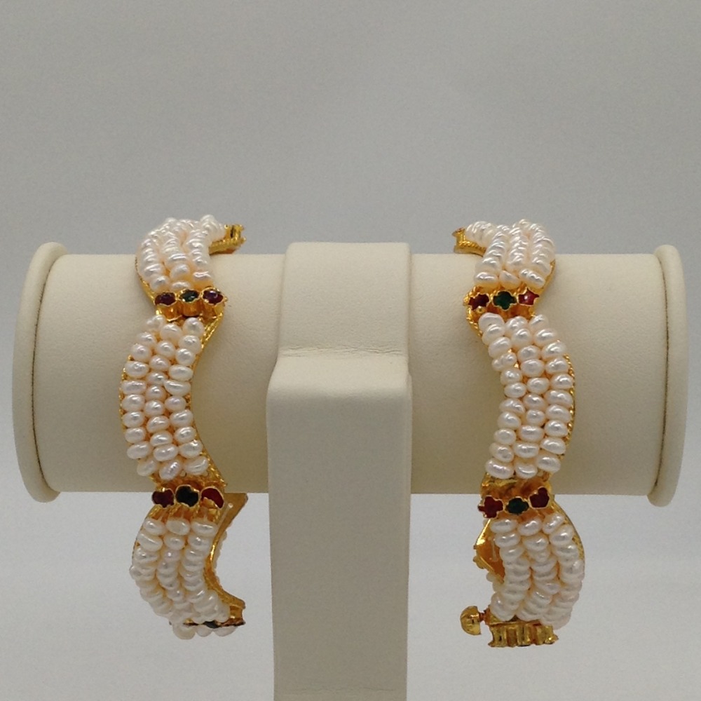 White Flat Pearls 3 Layers Lahari Bangles JBG0061