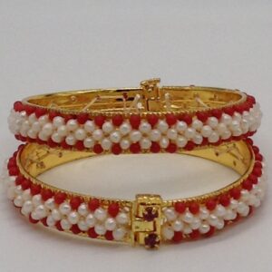 White Seed Pearls and Corals Jali Bangles JBG0060