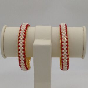 White Seed Pearls and Corals Jali Bangles JBG0060