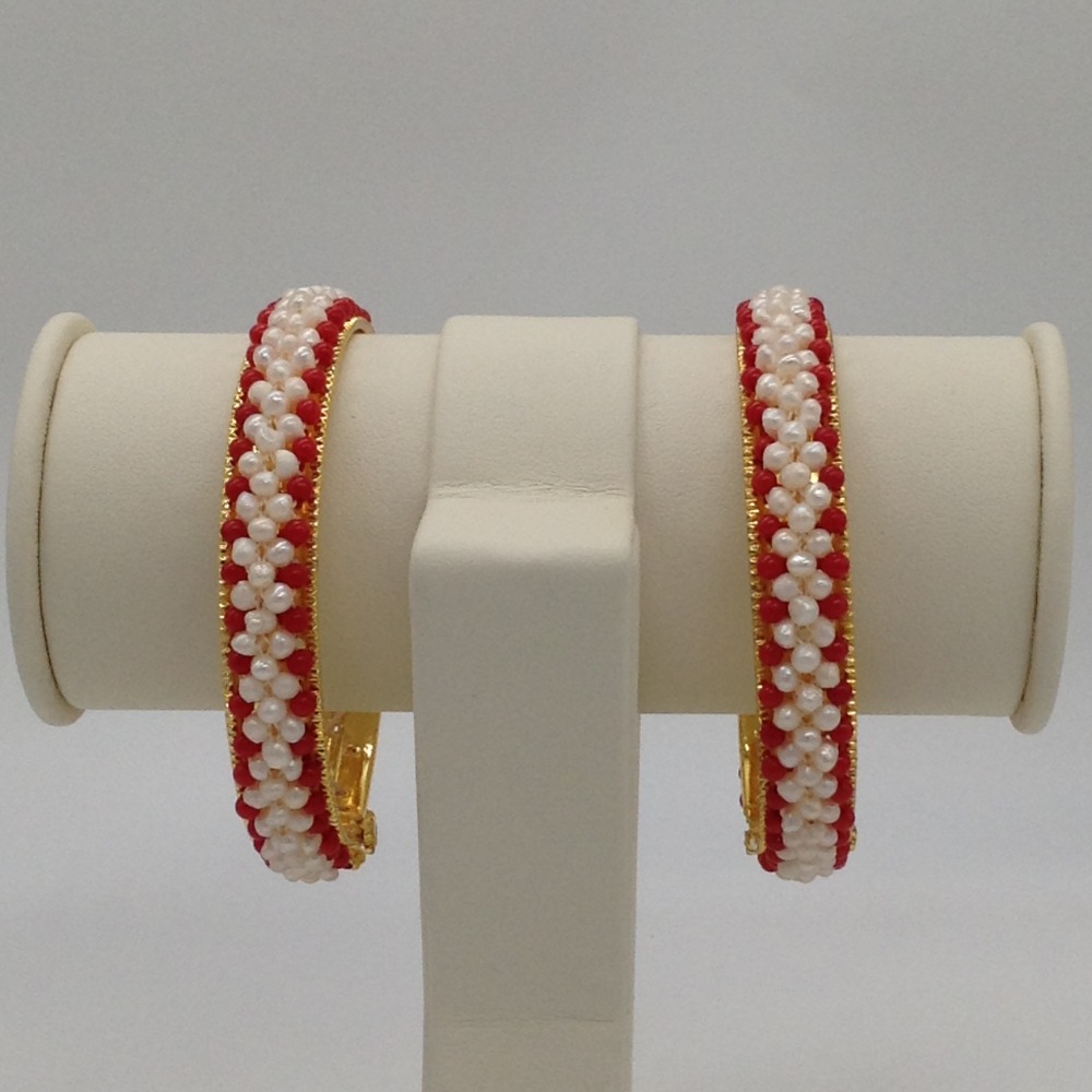 White Seed Pearls and Corals Jali Bangles JBG0060