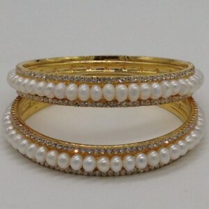 White Flat Pearls and CZ Bangles JBG0059