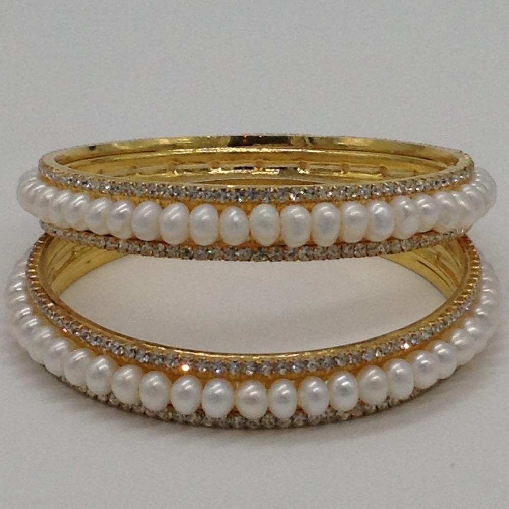 White Flat Pearls and CZ Bangles JBG0059