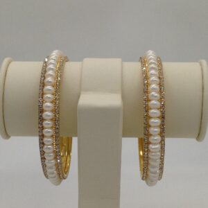 White Flat Pearls and CZ Bangles JBG0059