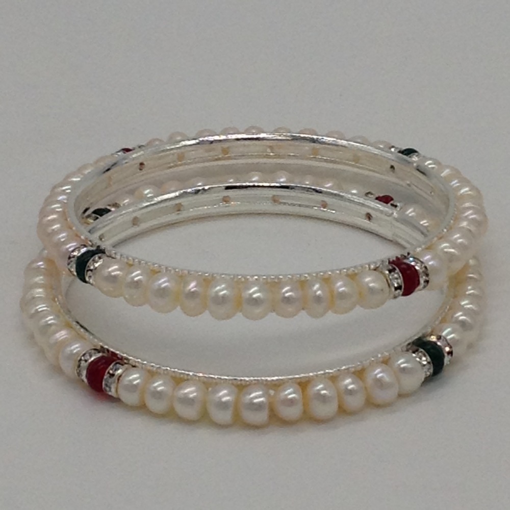 Pearls And Red, Green Semi Stones Bangles JBG0049