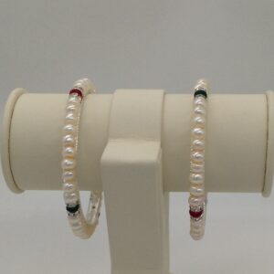 Pearls And Red, Green Semi Stones Bangles JBG0049