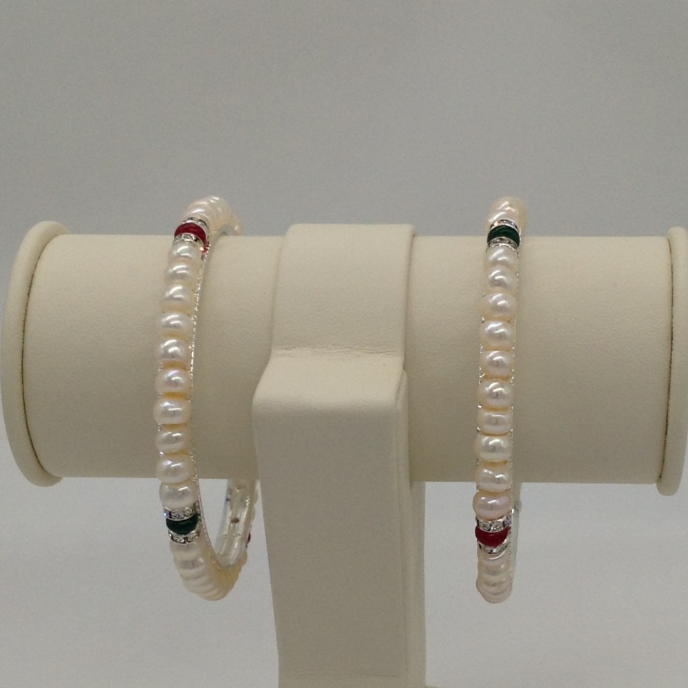 Pearls And Red, Green Semi Stones Bangles JBG0049