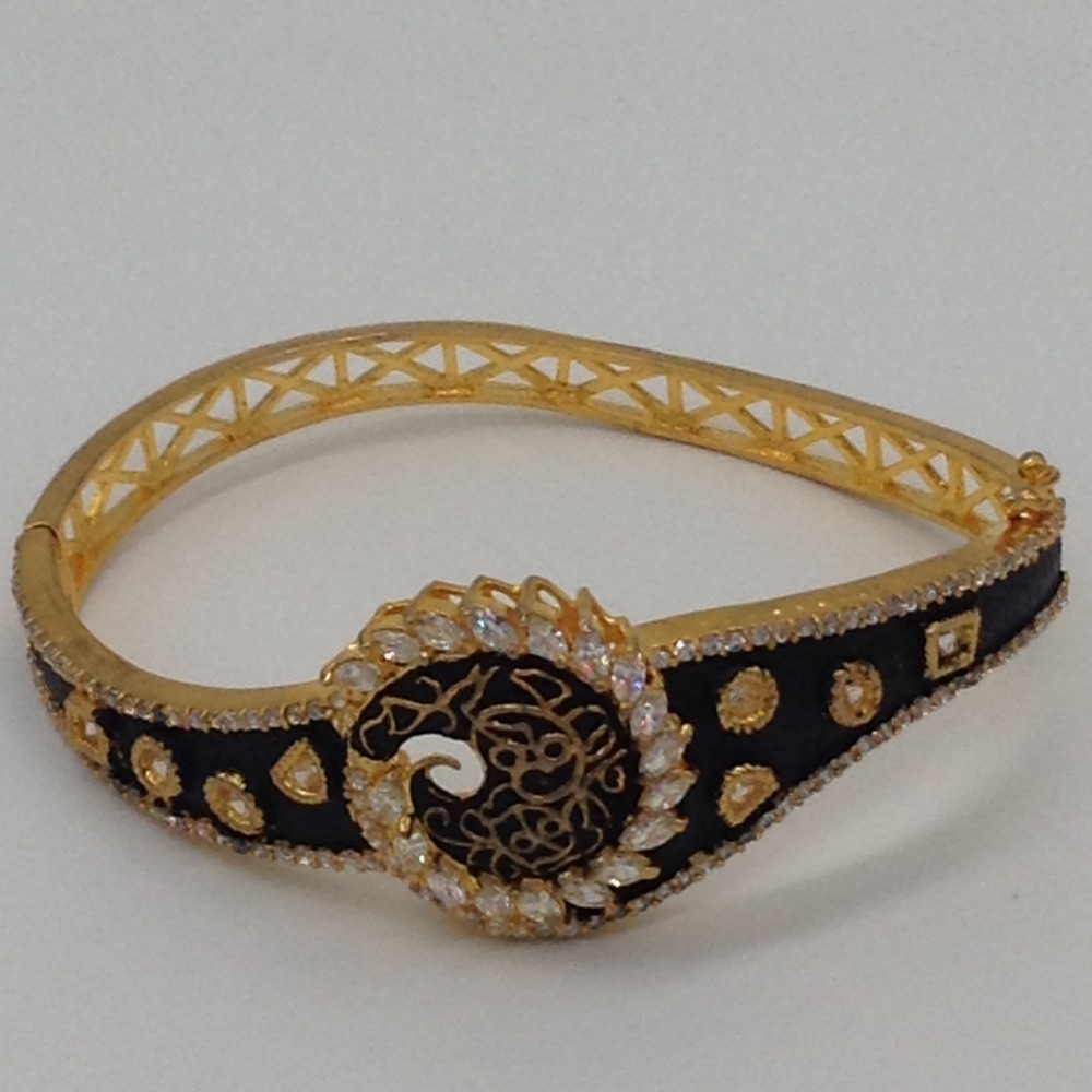 White CZ And Black Enamel Openable Kada Bracelet JBG0039