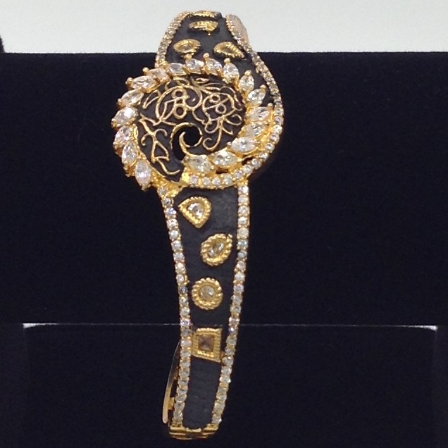 White CZ And Black Enamel Openable Kada Bracelet JBG0039
