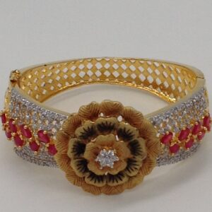 White And Red CZ Flower Openable Kada Bracelet JBG0034