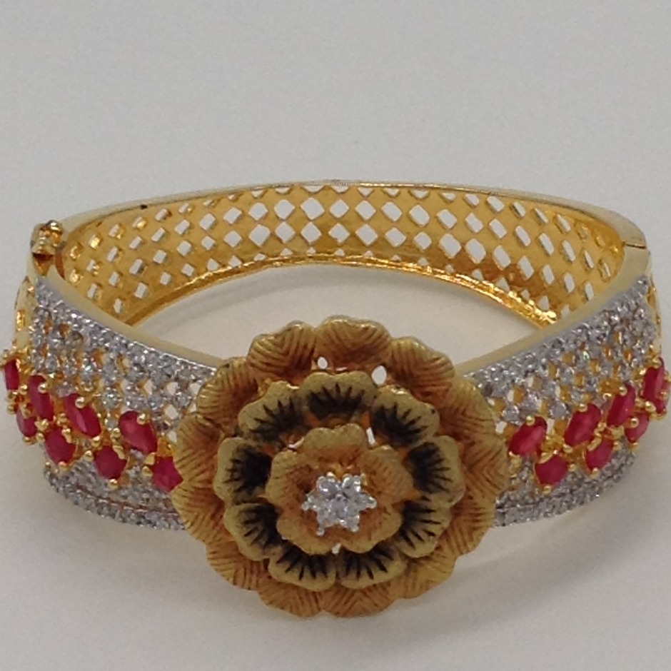 White And Red CZ Flower Openable Kada Bracelet JBG0034