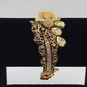 White CZ And Kundan Enamel Openable Fusion Kada Bracelet JBG0033