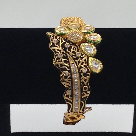 White CZ And Kundan Enamel Openable Fusion Kada Bracelet JBG0033