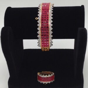 White and red cz openable kada bracelet, ring set jbg0031