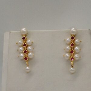 White Round Pearls and Red CZ Patti 5 Layers Patta Set JPP1036