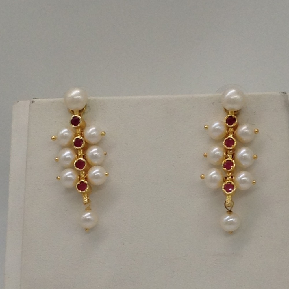 White Round Pearls and Red CZ Patti 5 Layers Patta Set JPP1036